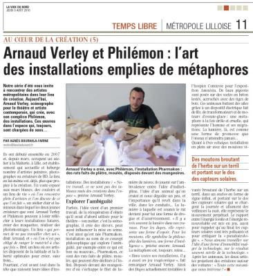 Article de la Voix du Nord du 5 aout 2010 sur Arnaud Verley et Philémon. Deux ré